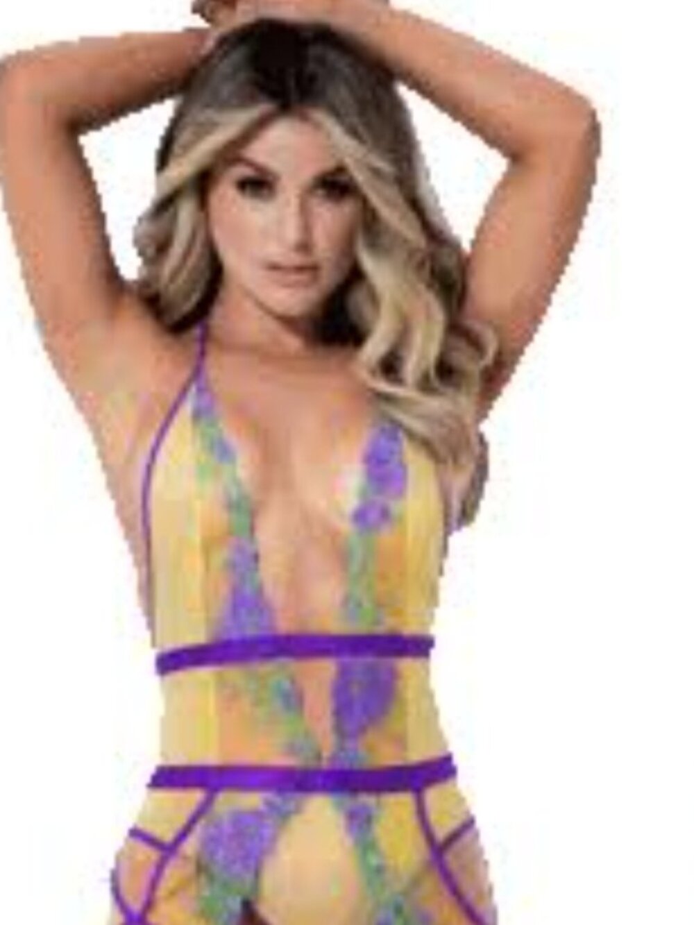 Women's Mapale Embroidered Yellow Purple Green Lingerie with Mesh Size S / M